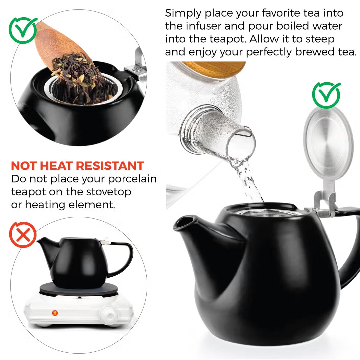 Jove Red Porcelain Teapot with Infuser 34oz