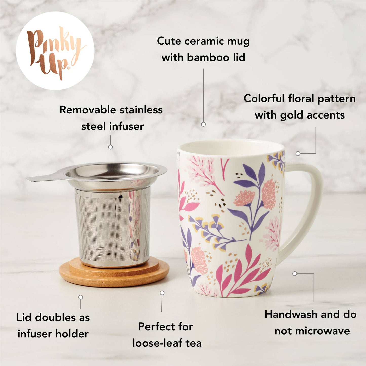 Bailey™ Ceramic Tea Mug w/ Tea Infuser - Botanical Bliss