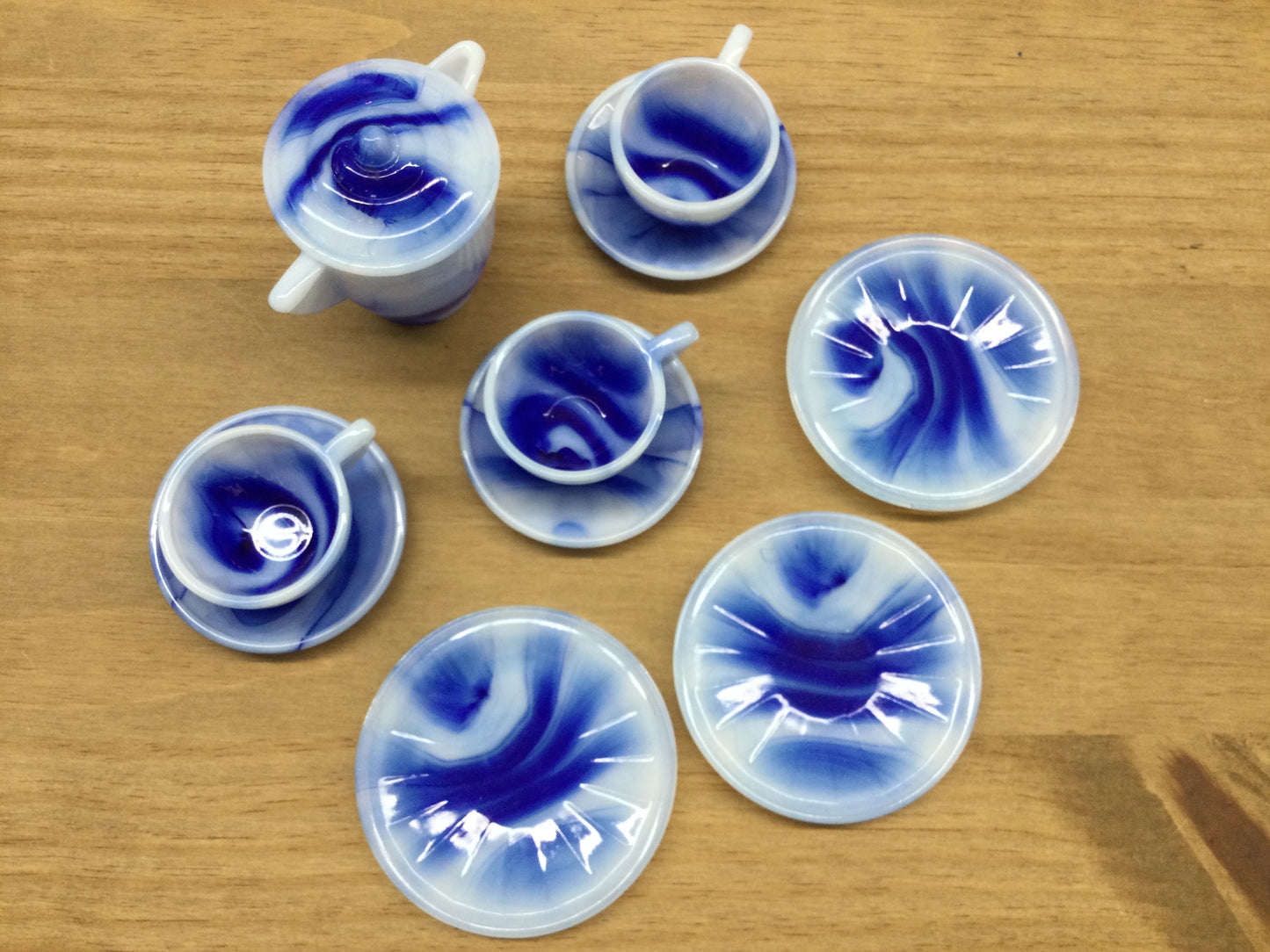 Akro Agate Slag Glass Child’s Tea Set