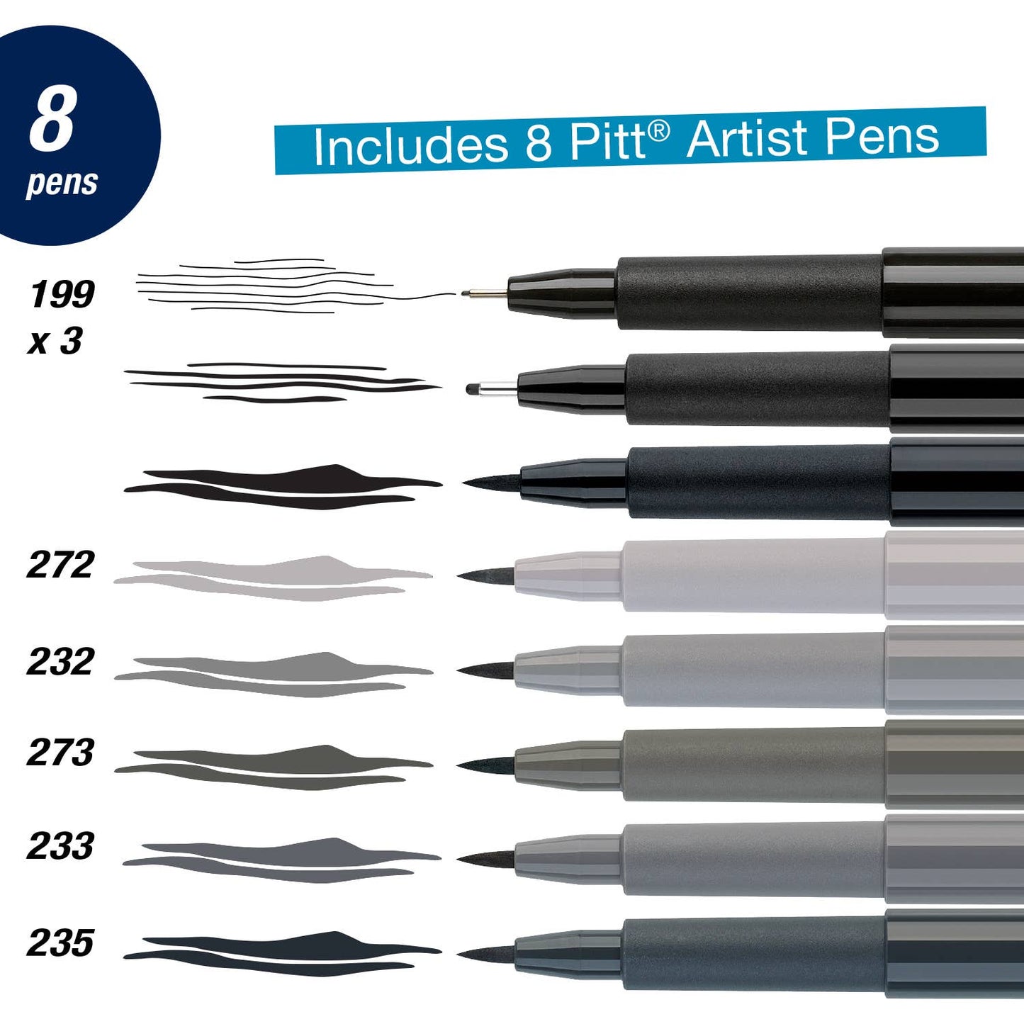Pitt Artist Pen, Manga Basic Set - Wallet of 8