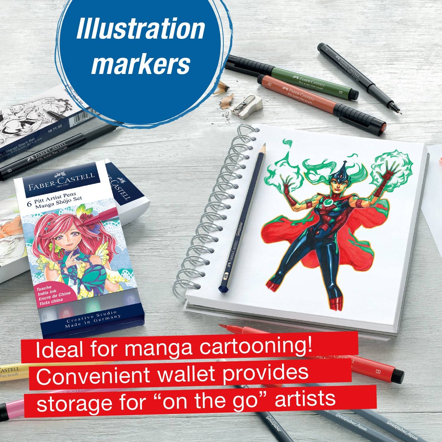 Pitt Artist Pen, Manga Basic Set - Wallet of 8