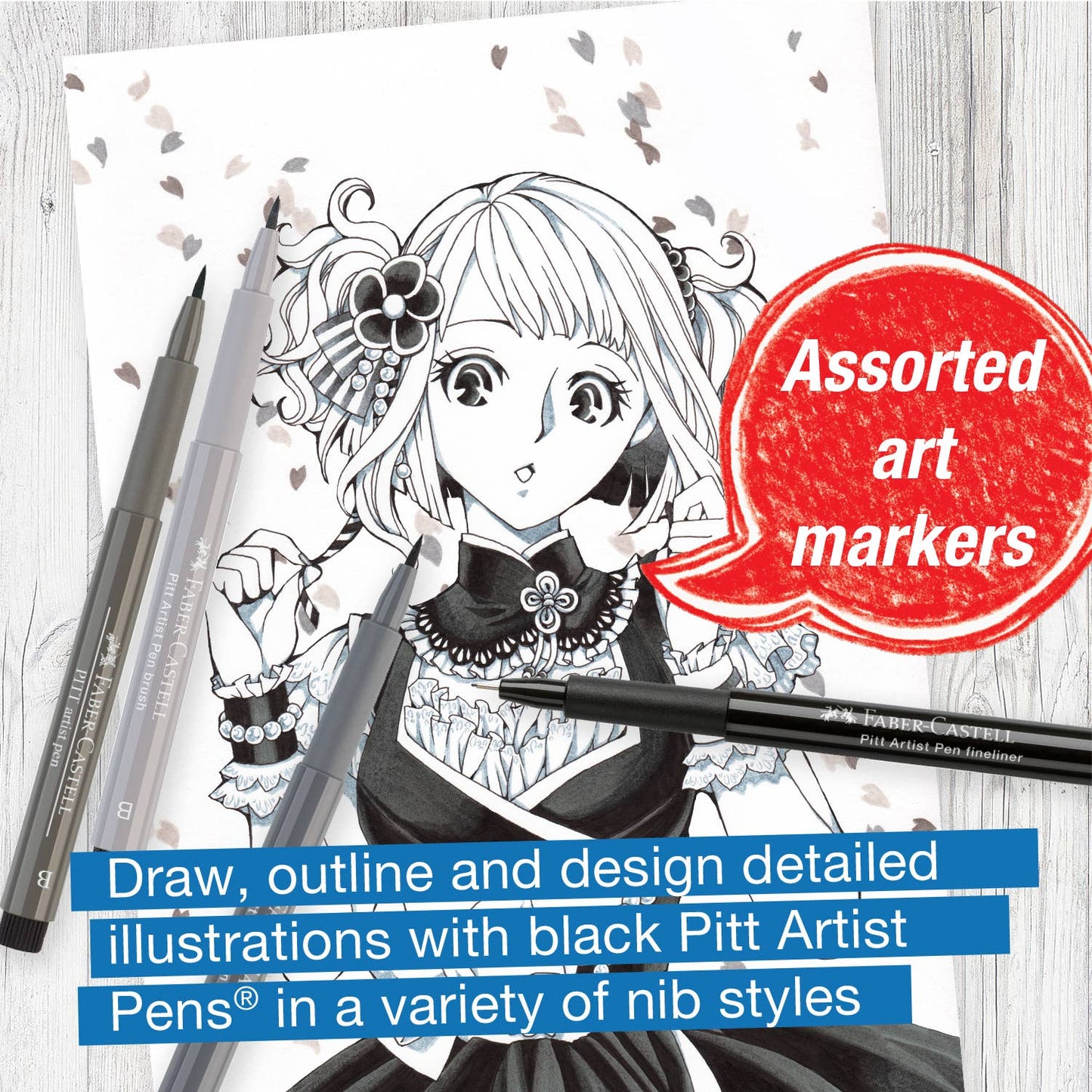 Pitt Artist Pen, Manga Basic Set - Wallet of 8