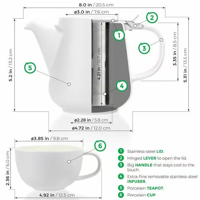 Tealyra T42 Tea-For-Two Modern Set of Teapot and 2 cups