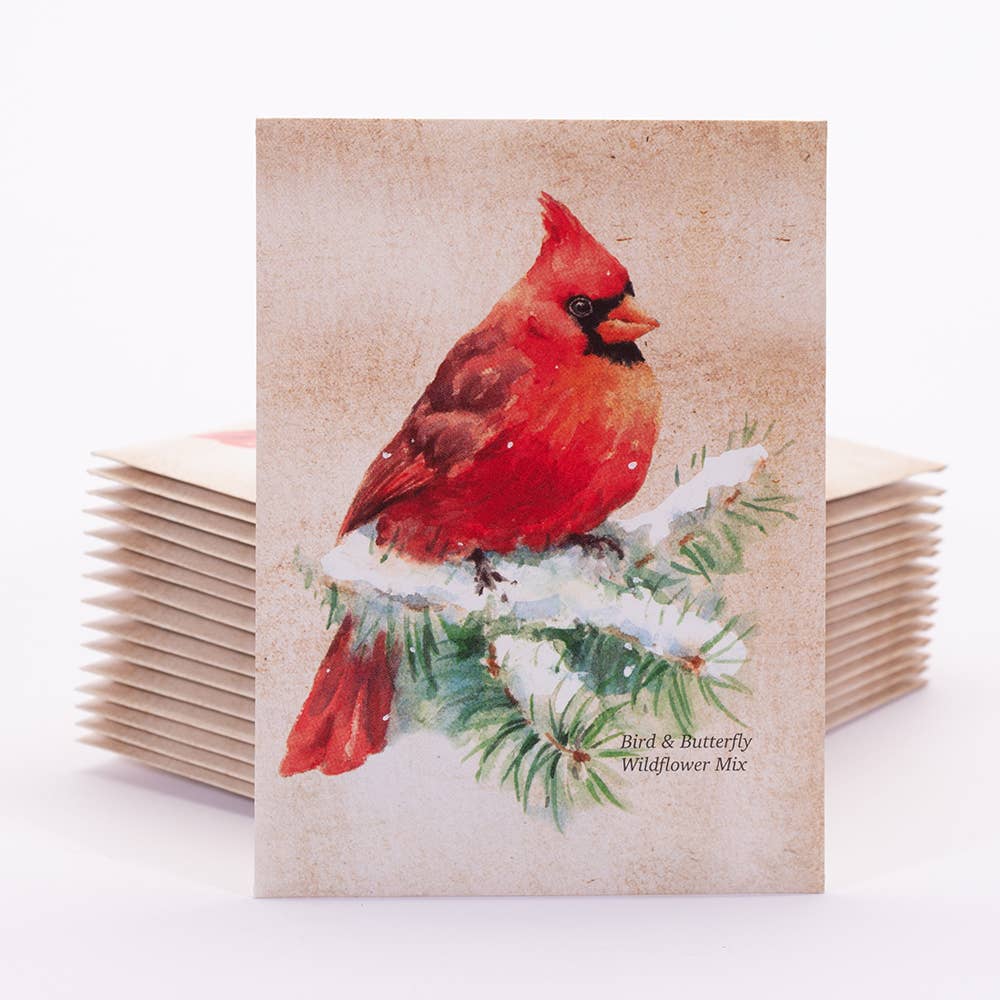 Snowy Cardinal Holiday Gift Tag - Wildflower Mix Seed Packet