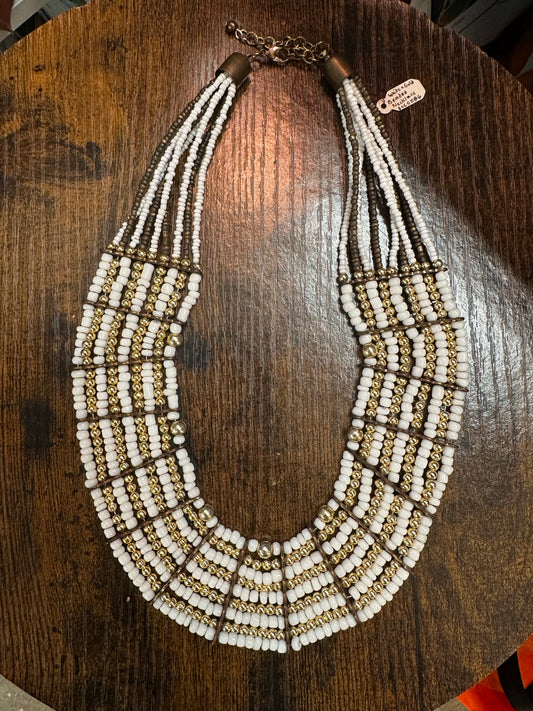 White & Gold beaded necklace.