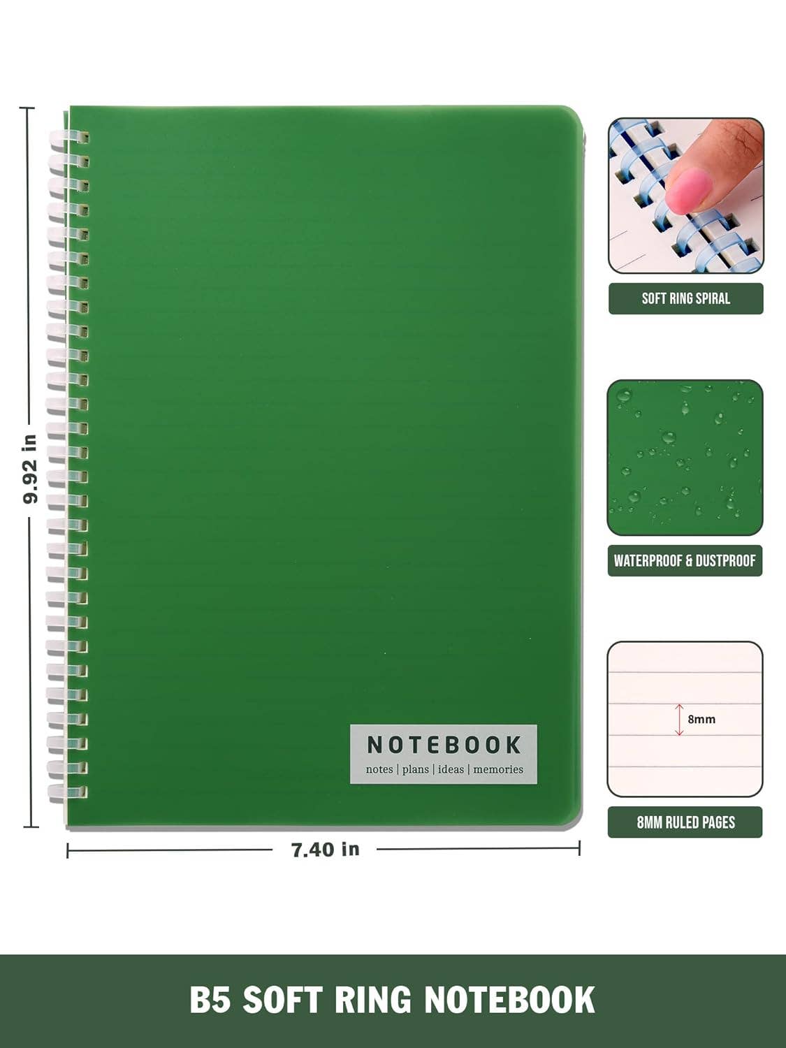 Soft Wiro Notebook  Ruled- Green, black, pink, blue