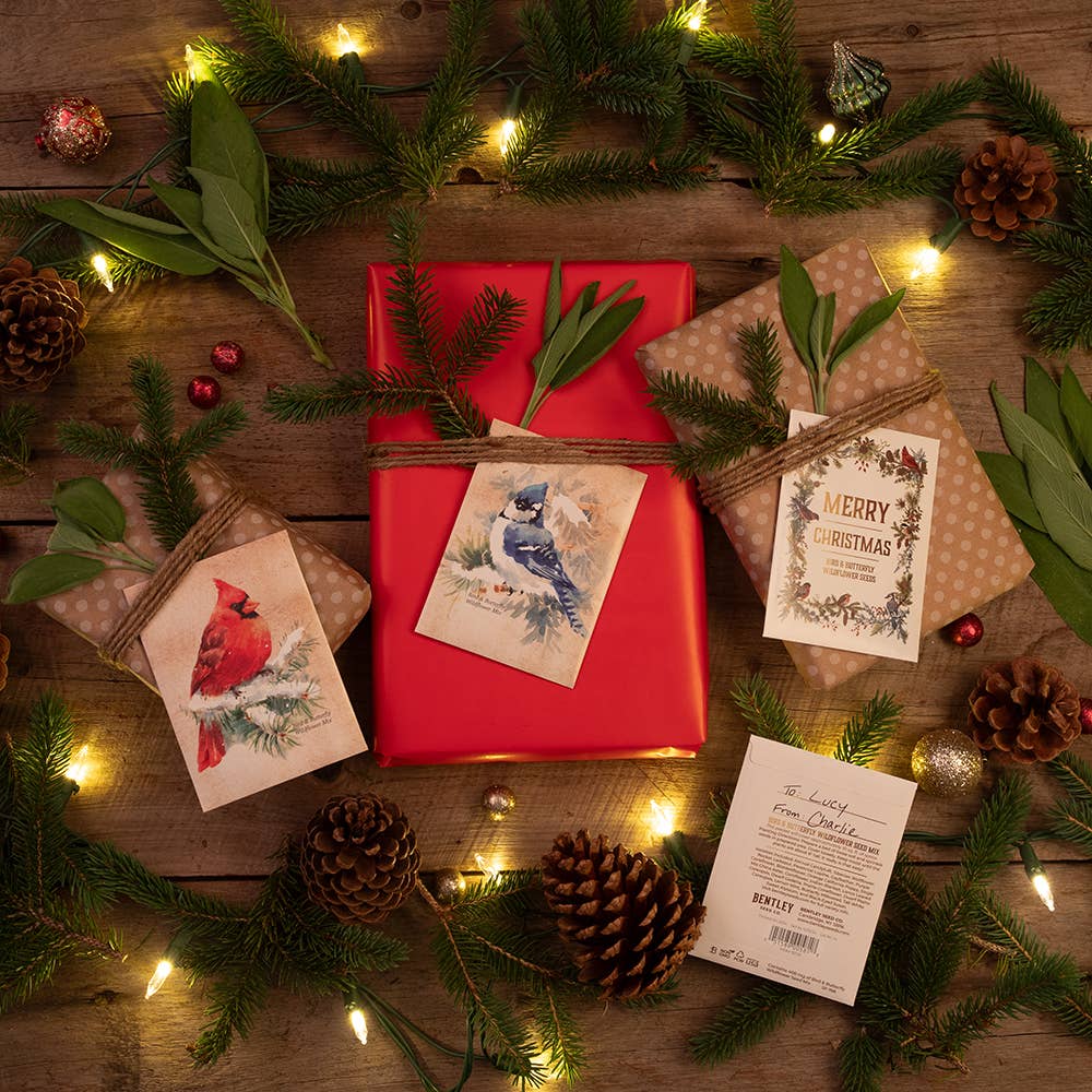 Snowy Cardinal Holiday Gift Tag - Wildflower Mix Seed Packet