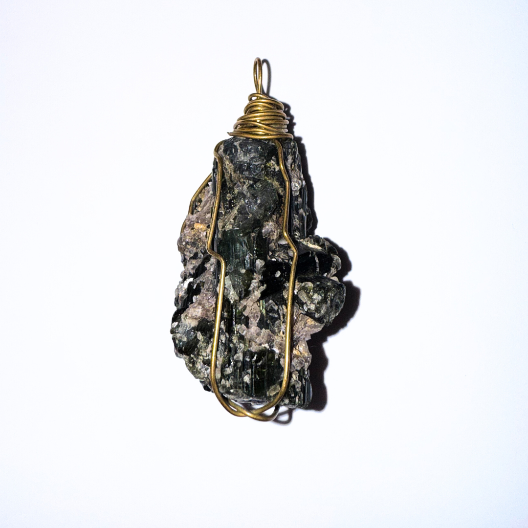 Green Tourmaline with Quartz Pendant