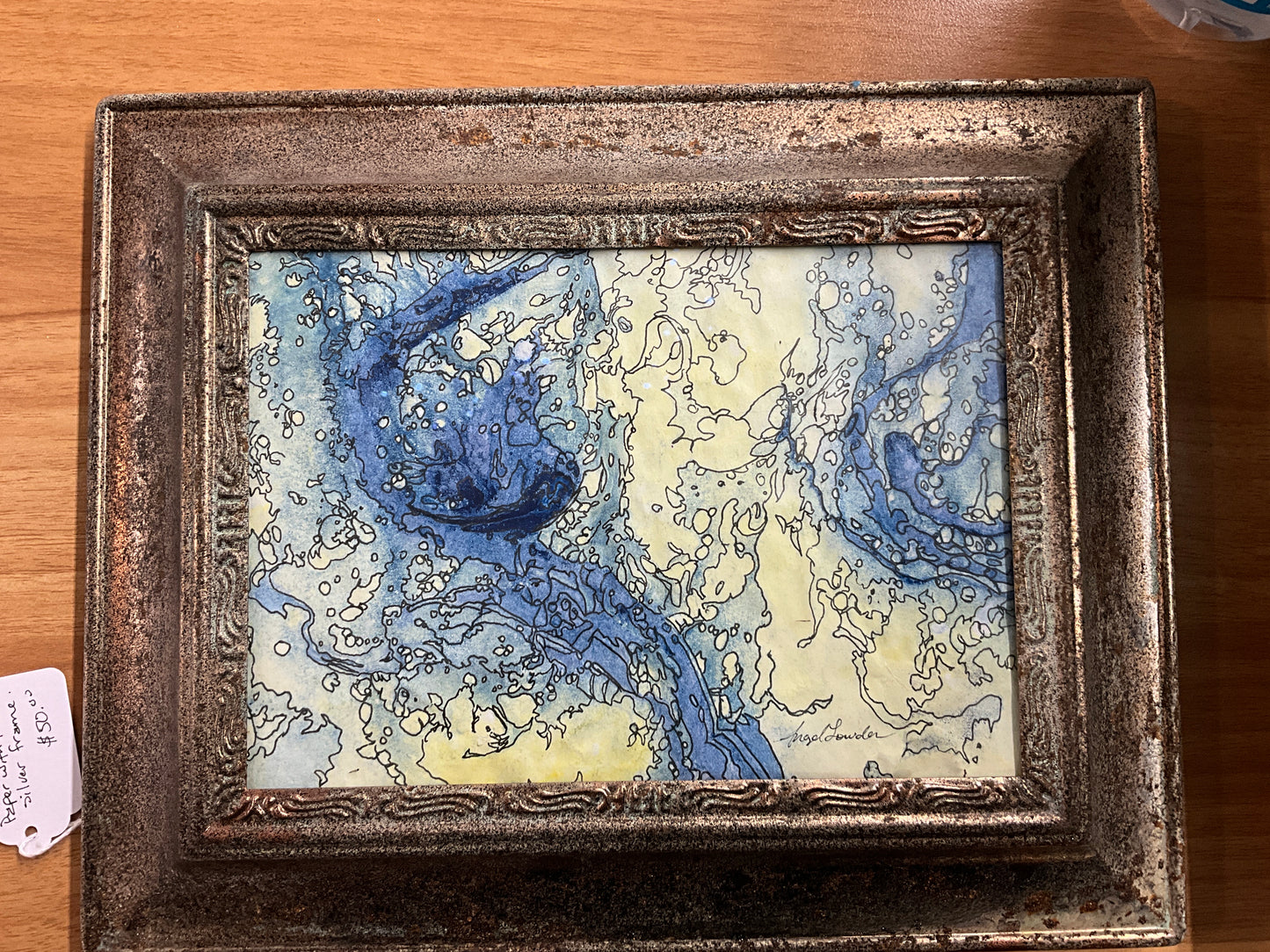 Doodled blue marbled
