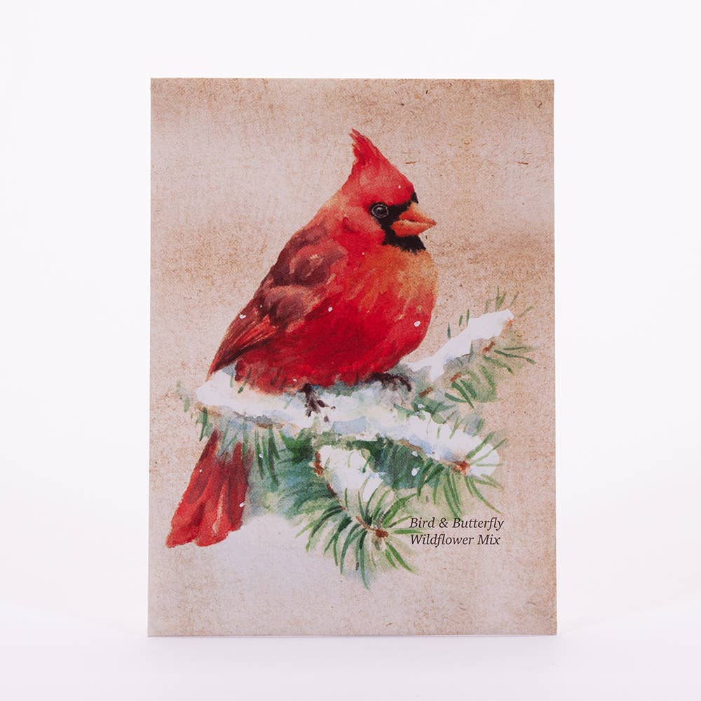 Snowy Cardinal Holiday Gift Tag - Wildflower Mix Seed Packet