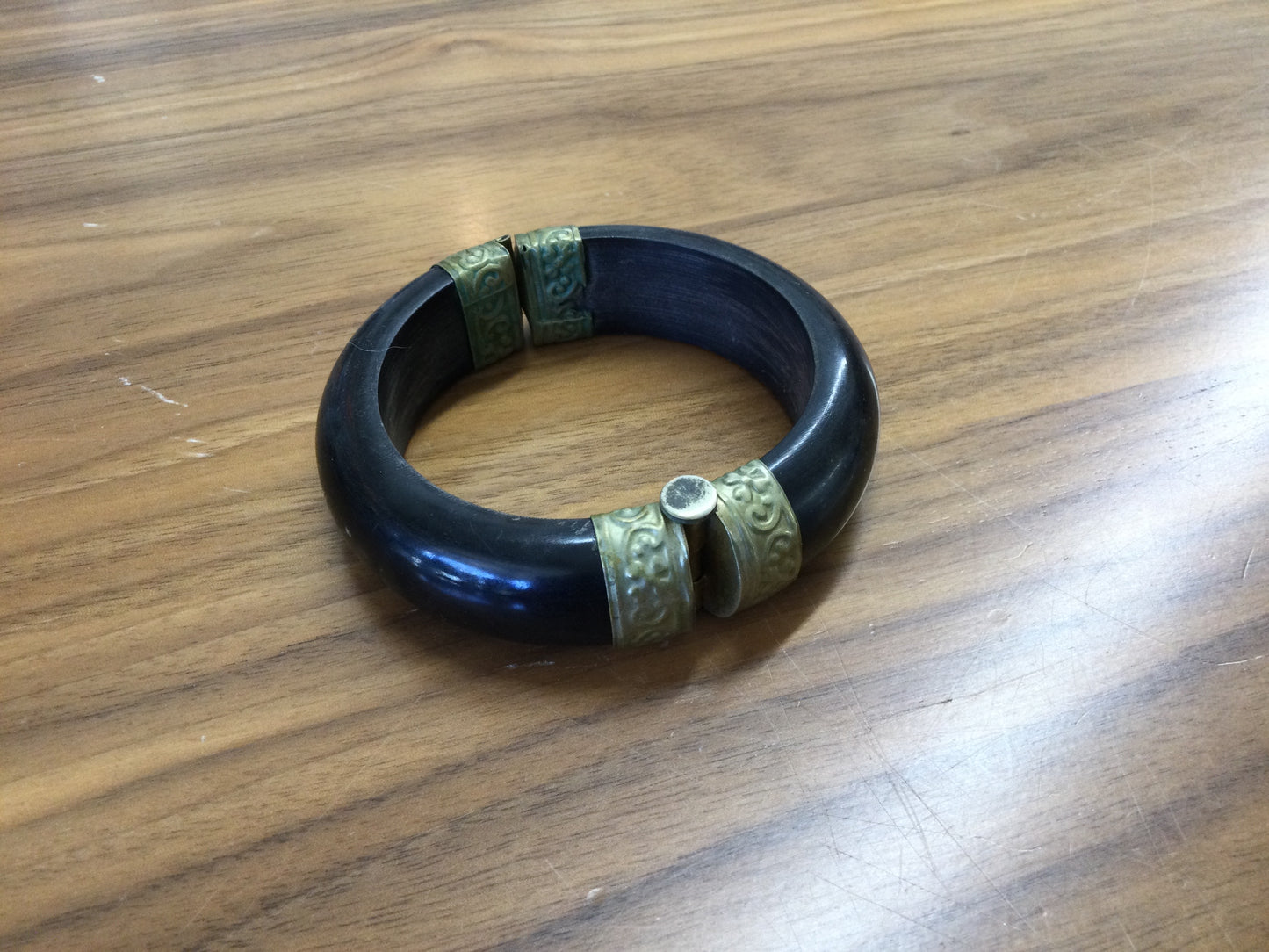 Wooden Bangle with Brass pull pin and accents