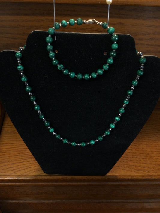 Beaded Malachite Necklace and Bracelet