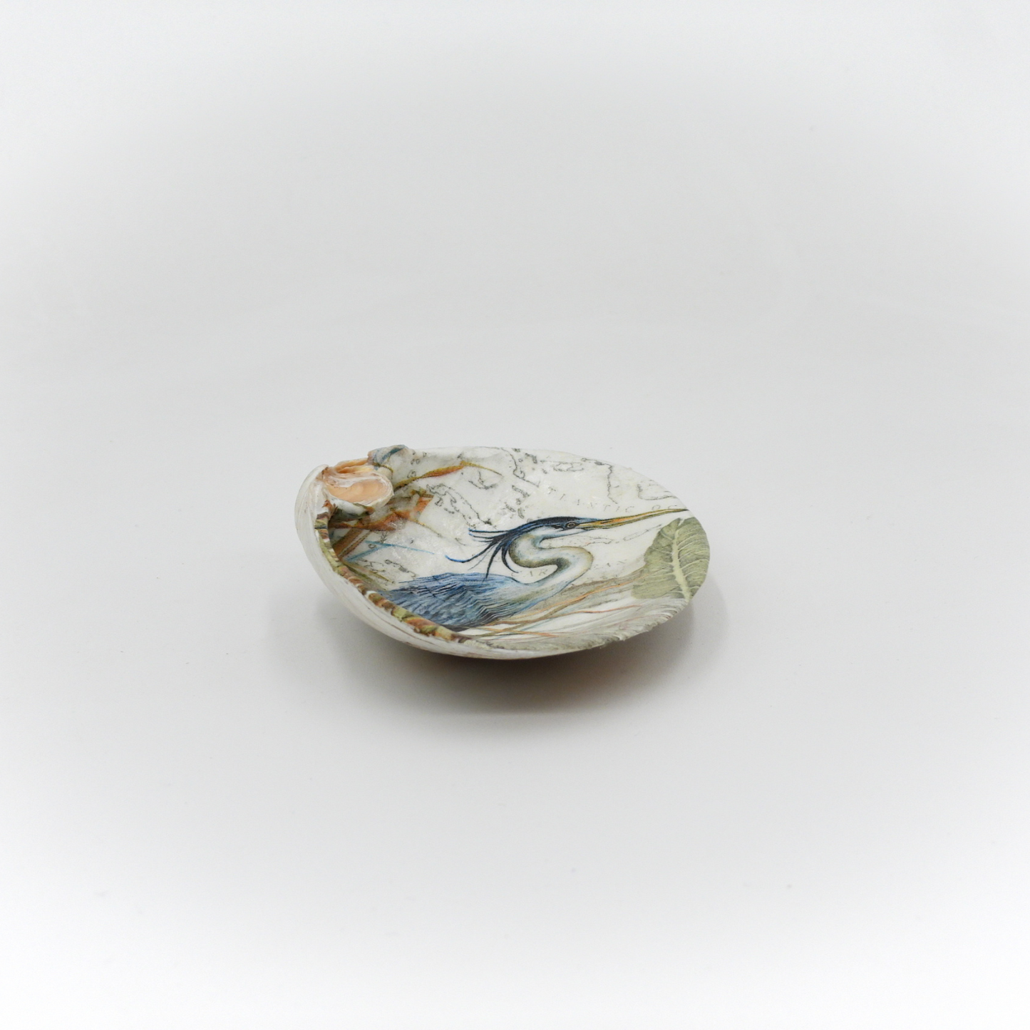 Nic’s Nacs Large Clam Shell Trinket Holder - Blue Heron