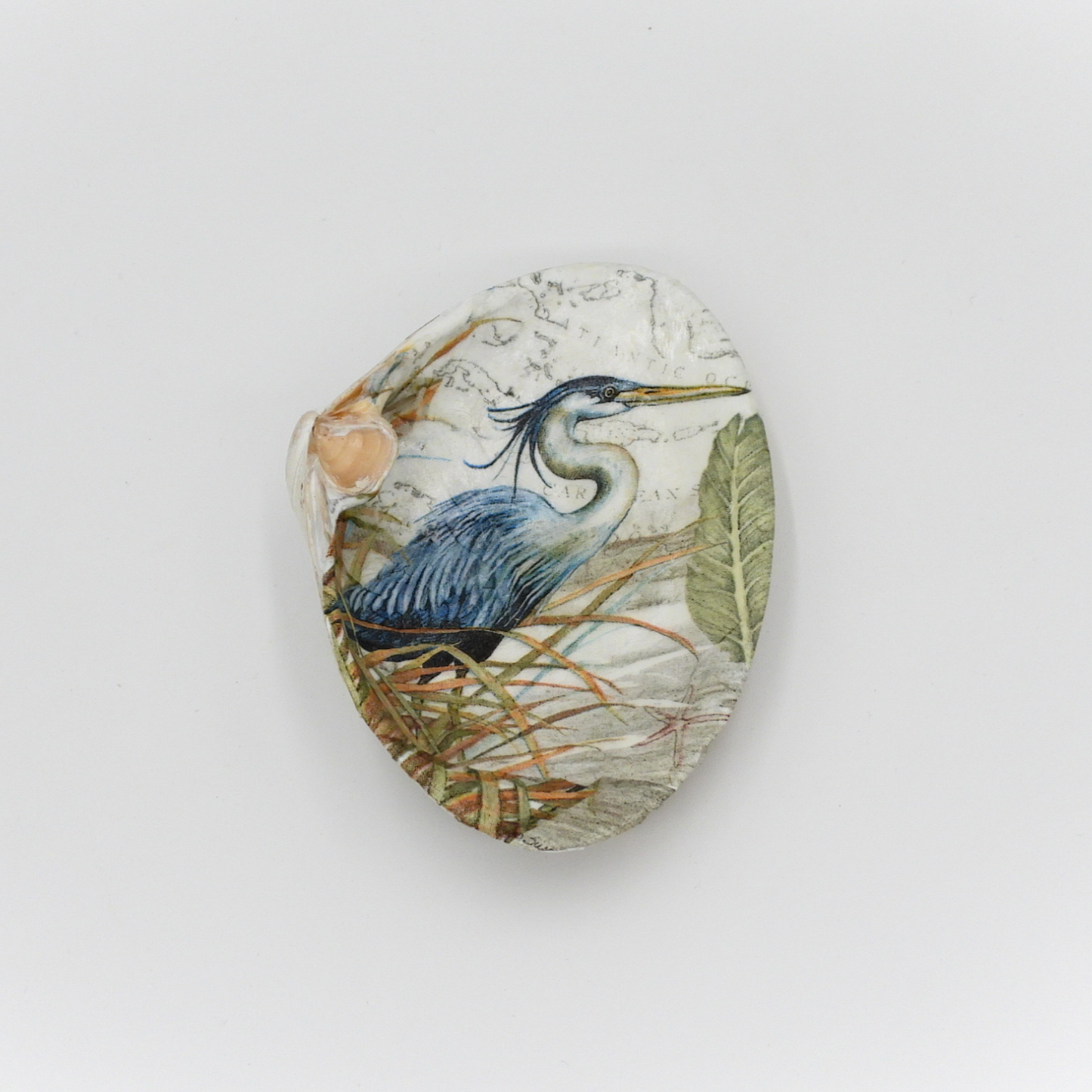 Nic’s Nacs Large Clam Shell Trinket Holder - Blue Heron