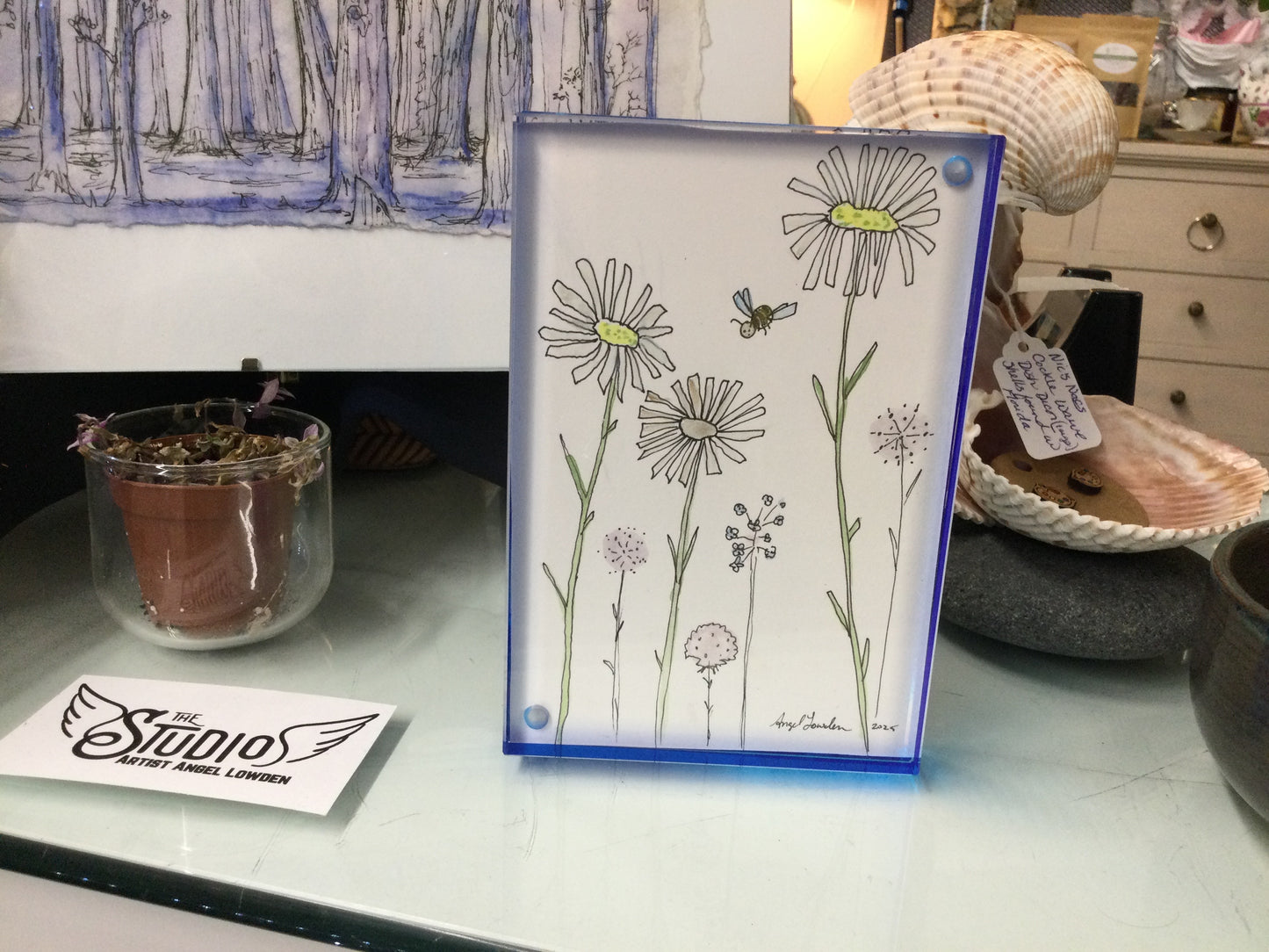 Original art by Art Angel Lowden “Flowers & a Bee”