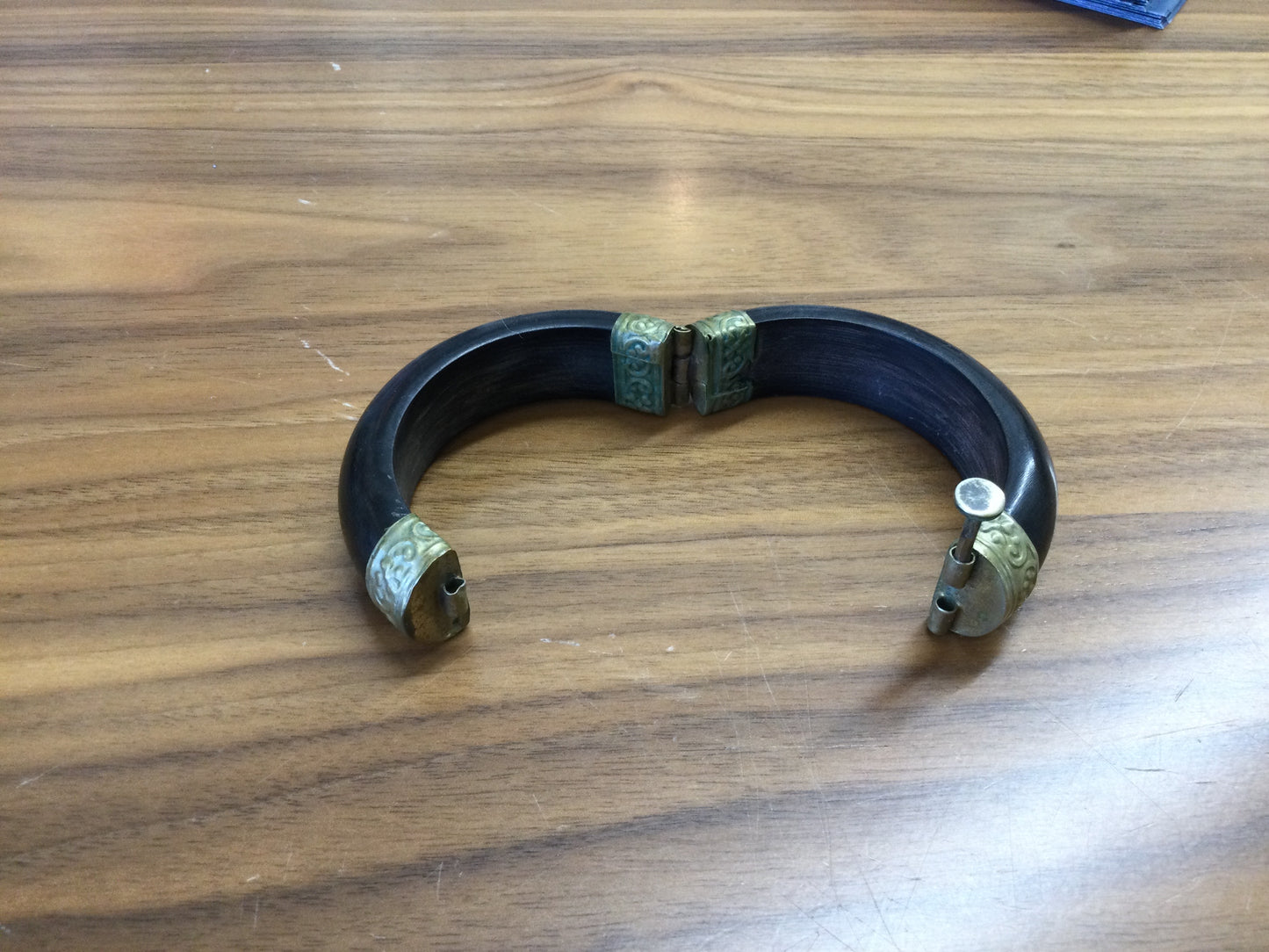 Wooden Bangle with Brass pull pin and accents