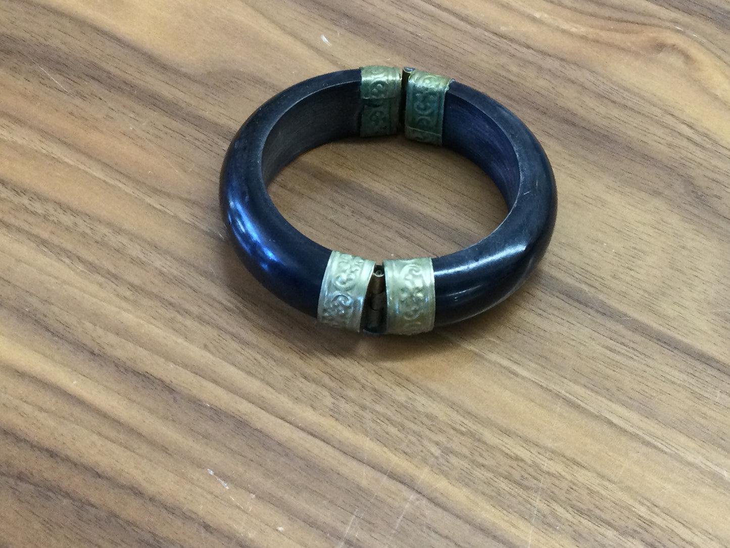 Wooden Bangle with Brass pull pin and accents
