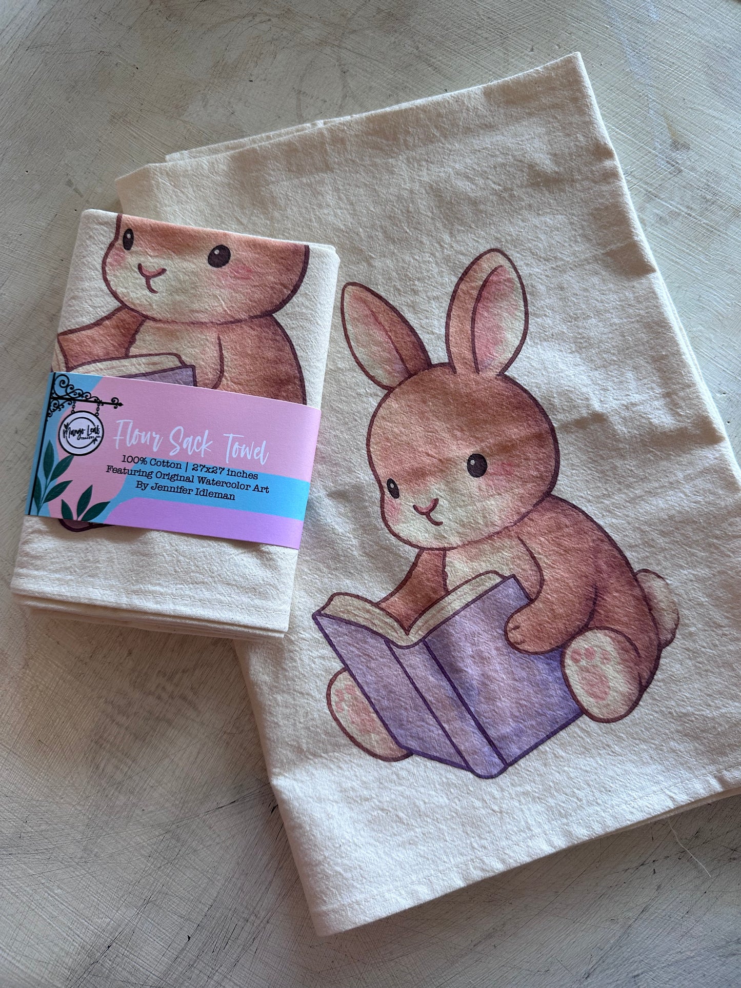 MLT Reading Bunny Tea Towel