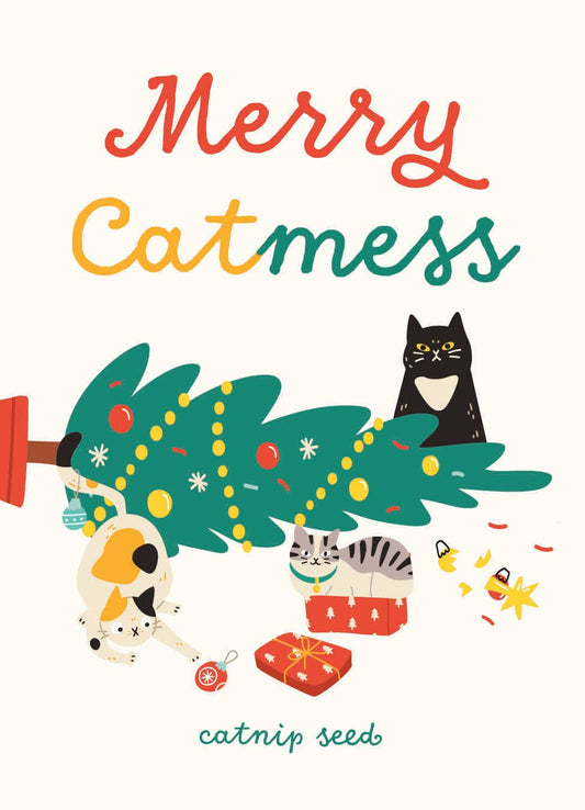Merry Catmess Christmas Card Gift Tag - Catnip Seed Packets