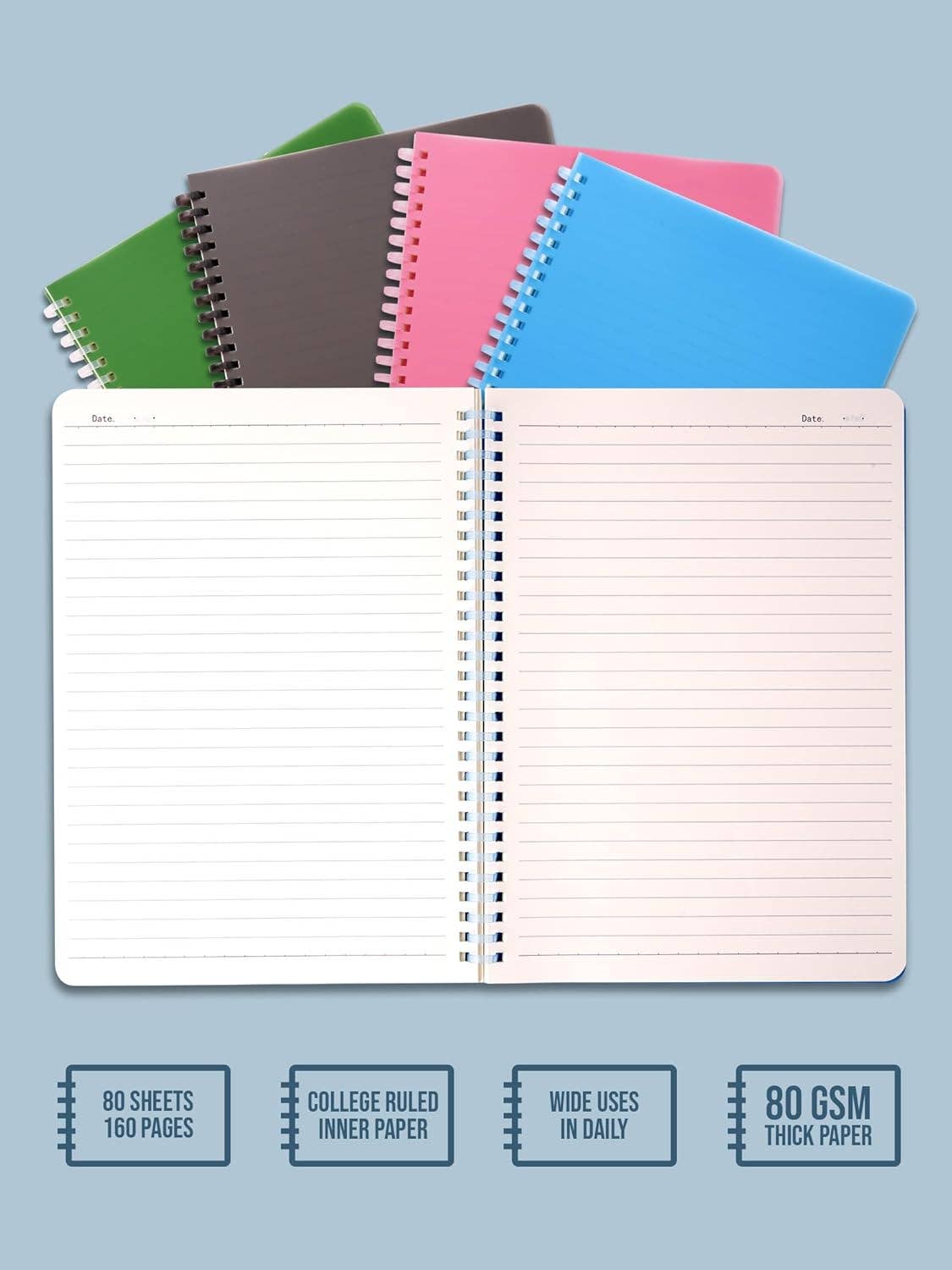 Soft Wiro Notebook  Ruled- Green, black, pink, blue