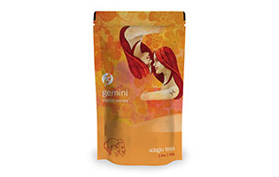 A light blend of white tea, rose hips and peach flavor stimulates Gemini's effervescent vitality. Geminis are sassy intellectuals who liven up every tea party with their quick-witted conversations. Apricot pieces, apples and sunflower petals are a colorful feast for the eyes and senses that will keep Geminis forever young.
