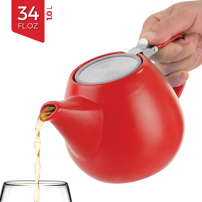 Jove Red Porcelain Teapot with Infuser 34oz