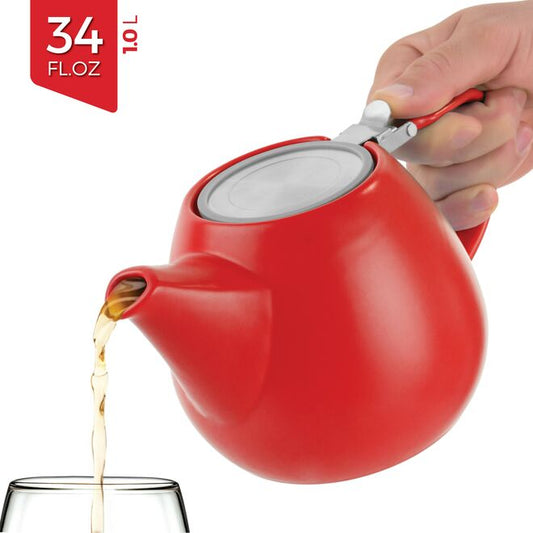 Jove Red Porcelain Teapot with Infuser 34oz
