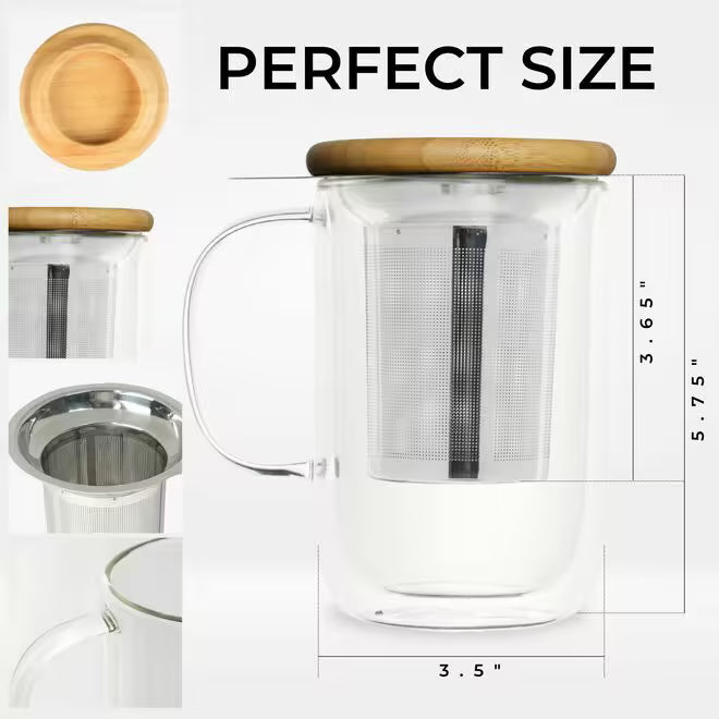 Venus Double Walled Glass Cup with Stainless Steel Infuser