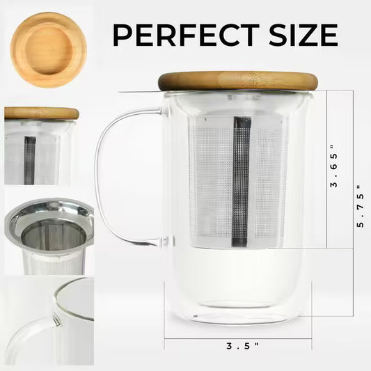 Venus Double Walled Glass Cup with Stainless Steel Infuser