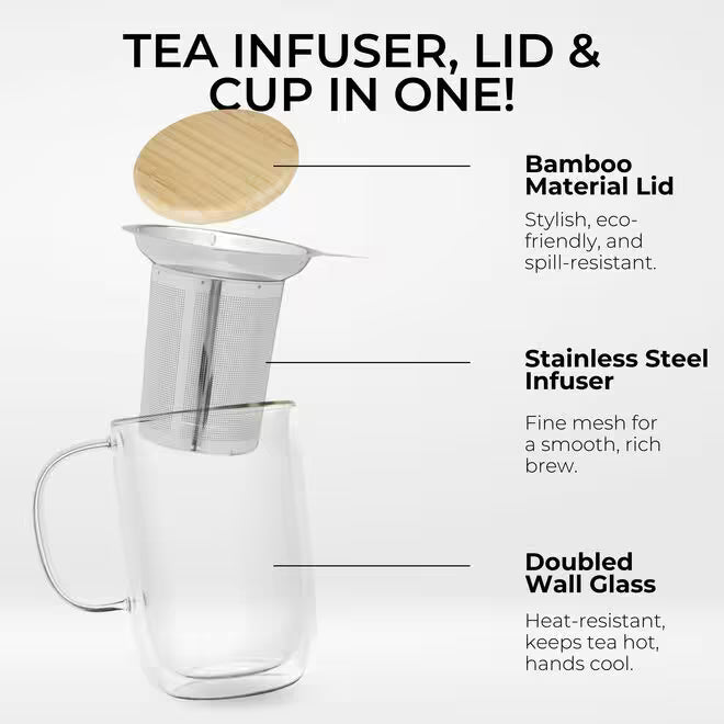 Venus Double Walled Glass Cup with Stainless Steel Infuser